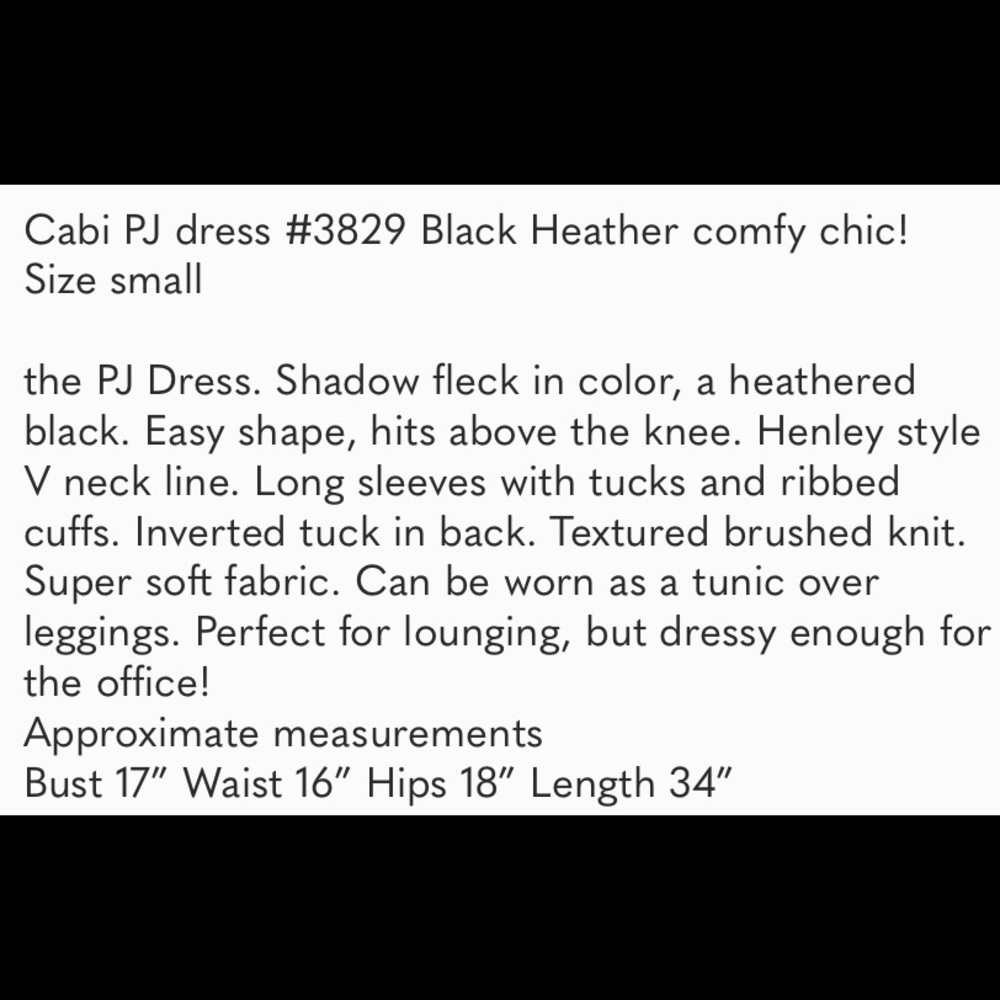 Cabi PJ dress #3829 Black Heather comfy chic - Picture 8 of 8